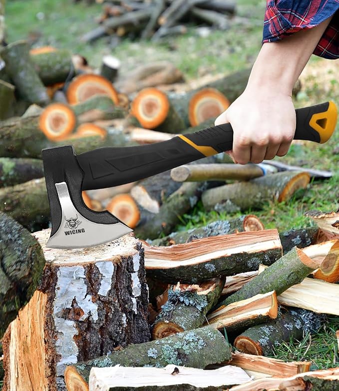 Splitting Axe, 15-inch Camping Hatchet, Chopping Axe 1065 High Manganese Steel and Ergonomic Fiberglass Handle