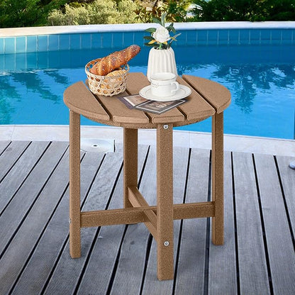 Tangkula Round Outdoor Side Table, 18 Inch Weather Resistant HDPE Adirondack Table, Outdoor Indoor Chairside End Tables, Patio Side Table for Lawn Garden Balcony Backyard, Easy Assembly (1, Brown)