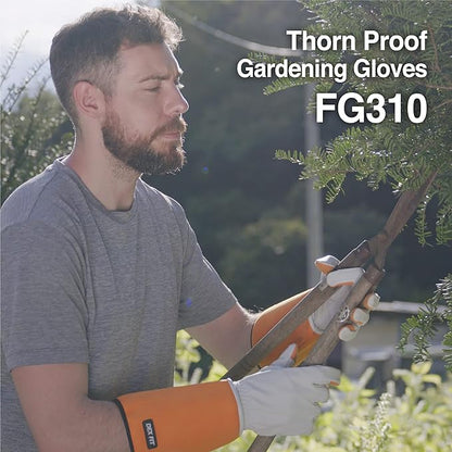 DEX FIT FG310 Gardening Gloves for Women & Men, Long Thorn Proof Leather Sleeves Protection, Comfortable, Durable for Cactus, Rose Bush Pruning and Garden and Yard Work; Orange M (8) 1 Pair