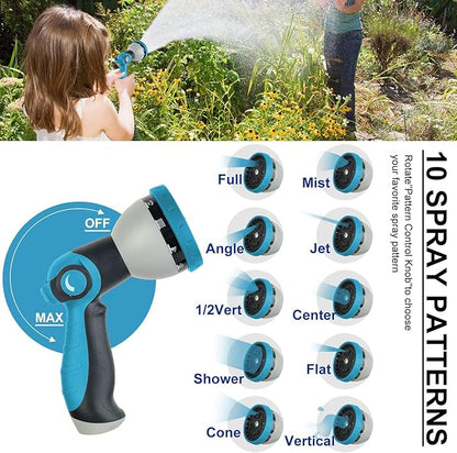 200Ft Non-Expandable Garden Hose, Flexible Water Hose with 10-Pattern Spray Nozzle, Lightweight Hose Pipe, Kink-Free, Leak-Proof, 3/4" Solid Metal Fittings