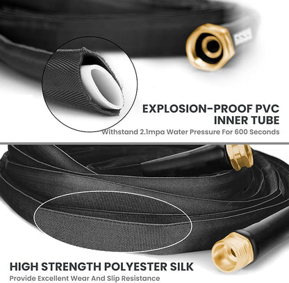 Giraffe Tools Garden Hose 25FT Lightweight Lay Flat Water Hose Kink Free Flexible Hose with 9 Spray Function Nozzle（Black）
