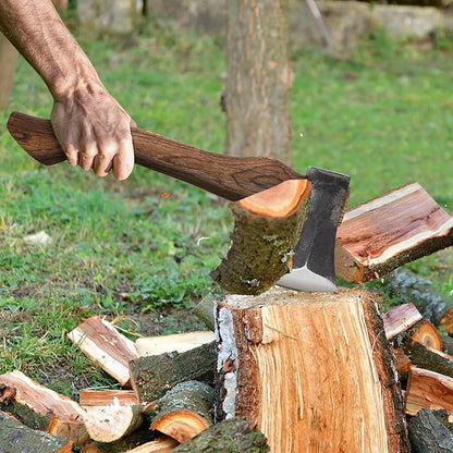 15.3" Hatchet, Splitting Axe with 1065 High Carbon Steel, Camping Hatchet with Beech Wooden Handle and Leather Sheath, Chopping Axe for Wood Splitting and Kindling