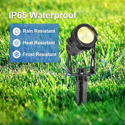Low Voltage Landscape Lights 4 Pack, 49ft Cable Spotlight Outdoor with 12V Transformer, IP65 Waterproof Plug in Spot Lights 2700K Warm White for Yard, Plant, Lawn, Tree, Flags, Garden