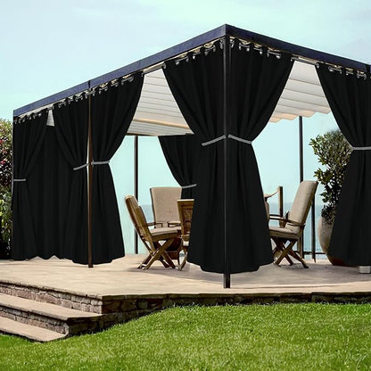 HolidayIdeas Grommet Outdoor Curtains for Patio Waterproof 8 Pcs All Weather Balcony Black Outside Curtains for Apartments, Gazebo, Pergolas, Porch, 54x84 Inch