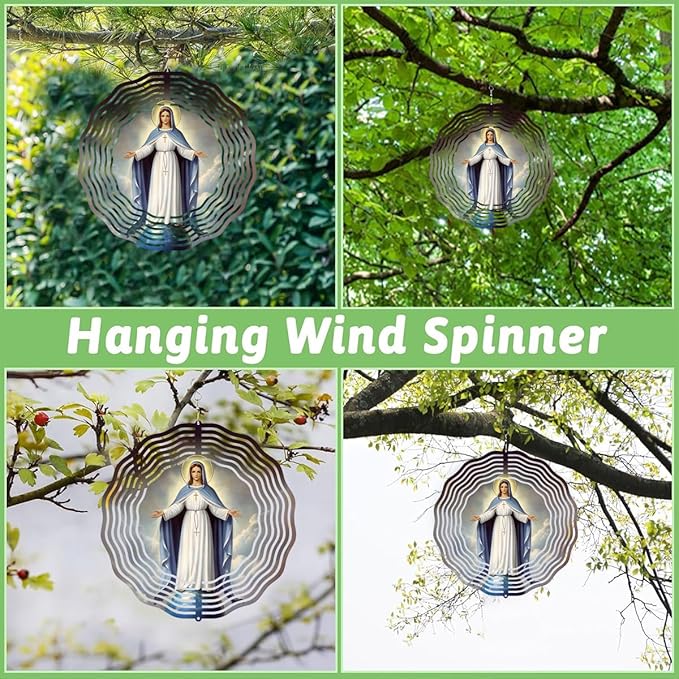 Virgin Mary Wind Spinner, Metal Wind Spinners Outdoor Indoor, Sky Virgin Mary Hanging Garden Decor for Outside, Stainless Wind Spinners for Yard and Garden 10 inch 3D (25.76X25 CM)