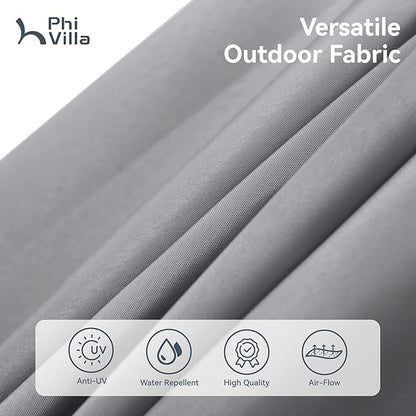 PHI VILLA 15ft Large Patio Umbrellas with Base, Outdoor Double-Sided Rectangle Market Umbrella for Pool Lawn Garden, Light Gray