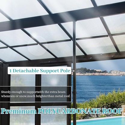 10x12FT Wall Mounted Sunroom, Outdoor Permanent Lean-to Solarium with Detachable Polycarbonate Roof, 2 Lockable Sliding Doors, Aluminum Gazebo Against The Wall Sun Room for Garden Patio Deck