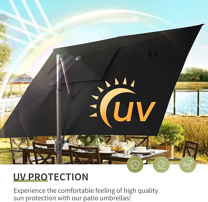 JZAC & QZYD 10 X 13 FT Cantilever Patio Umbrella Outdoor Large Heavy Duty Rectangle Offset Double Top Umbrellas with 360° Rotation for Pool Deck Backyard Garden, Black