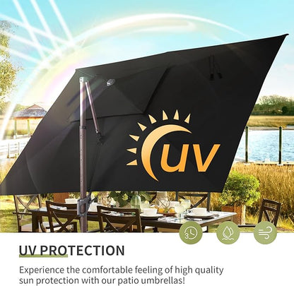 JZAC & QZYD 10 X 13 FT Cantilever Patio Umbrella Outdoor Large Heavy Duty Rectangle Offset Double Top Umbrellas with 360° Rotation for Pool Deck Backyard Garden, Black