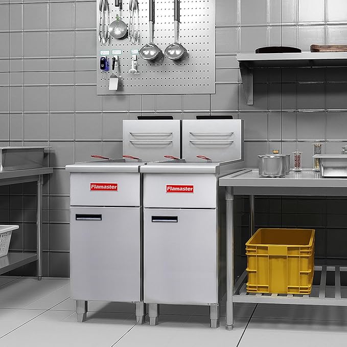 Commercial Gas Floor Fryer with 2 Baskets, 120000 BTU Propane Gas Fryer-Only Commercial Use, 4 Heating Tubes, 55 lb Oil Capacity Deep Fryer for Restaurants, Fast Food, Food Trucks