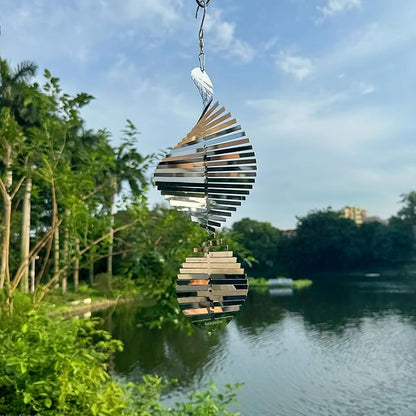 Hanging Wind Spinners Stainless Steel Metal Outdoor Garden Decor, Highly Reflective Bird Deterrent to Scare Birds Away from Yard Patio Farm 12inch