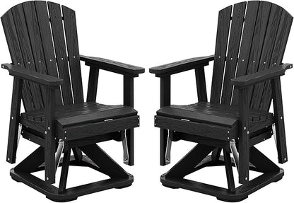 SERWALL Adirondack Swivel Glider Chair, HDPE Swivel Glider Set of 2 for Outdoor, All-Weather Glider Chair for Porch, Balcony, Midnight Black