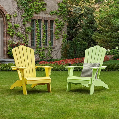 Psilvam Adirondack Chair, Oversized Poly Lumber Fire Pit Chair with Cup Holder, 350Lbs Support Patio Chairs for Garden, Weather Resistant Adirondack Chair Looks Like Real Wood (2, Yellow)