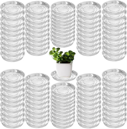 100 Packs 4" Small Clear Plant Saucers for Indoor Outdoor Use Heavy Duty Plastic Plant Trays for Planter Bulk Flower Pot Drip Trays to Catch Water, 4 to 20 Inch