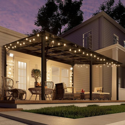 MEISSALIVVE 12' x 16' Wall Mounted Lean to Metal Awning with Sloped Roof for Outdoor Patio Backyard & Deck - Black