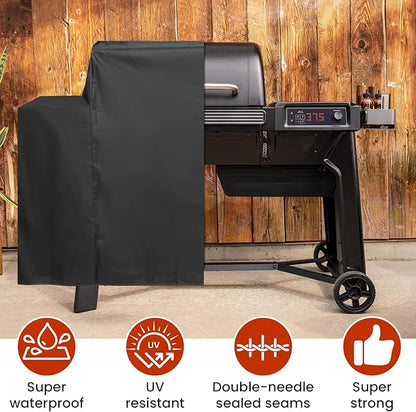 BAC776 Grill Cover for Traeger Woodridge Pro & Elite - 600D Heavy Duty Polyester Cover, BBQ Cover with Special Anti-Fading and UV Protection Propertie, Waterproof Outdoor Replacement (Black)