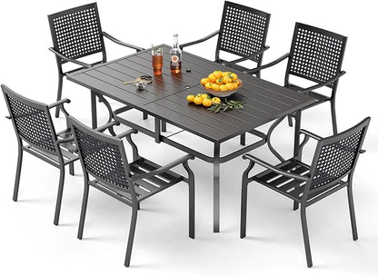 PHI VILLA Patio Dining Table Set for 6 Person Bistro Chairs Contemporary Dining Table Outdoor Dining Set of 7 Pieces Conversation Set Patio Furniture for Outdoor Garden,Yard