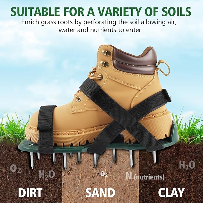 Lawn Aerator Shoes for Grass, Lawn Aeration Shoes with Adjustable Hook Loop Straps and Heavy Duty Spike, Soil Aerator Tool for Aerating Patio Yard Garden
