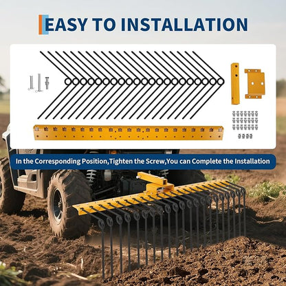 48 Inch Durable Pine Straw Rake Powder Coated Steel Landscape Rake Fits 2" Receiver for Lawn Tractors or ATV/UTV, Orange