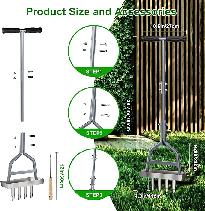 Lawn Coring Aerator, Manual Aerator Lawn Tool, Stainless Steel 4 Core Aerator And Soil Core Storage Tray, Plug Aerator For Garden Tools & Yard tools, For Loosening Soil and Improving Lawn Health
