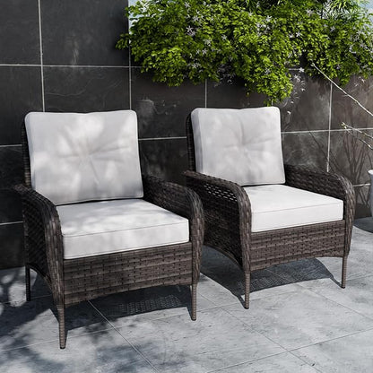 COOS BAY Vintage Courtyard Patio Chairs, Wicker Armchairs, Rattan Patio Dining Set of 2, Outdoor Seating for Deck or Balcony, Gray/Beige