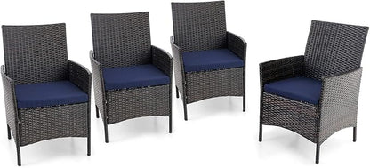 PHI VILLA Outdoor Rattan Chairs, 4 Pieces Modern Heavy Duty Wicker Armchair with Removable Cushion for Patio, Deck, Porch, Balcony