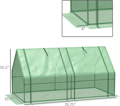 Outsunny 6' x 3' x 3' Mini Greenhouse with Zippered Doors & Roll-up Windows, Portable Plant Hot House with Durable PE Cover, Water Resistant, UV Protected for Outdoor Flowers, Vegetables, Green