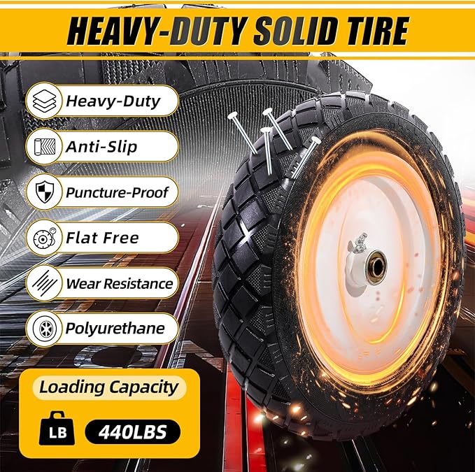 MZREXN 4.80/4.00-8" Flat Free Tire and Wheel 15" Solid Wheelbarrow Tires, 3.00-4.00/4.80-8" with 5/8" & 3/4" Bearings, 3" Centered Hub for Hand Truck Garden Trailers Utility Cart Yard Wagon 2PCS White