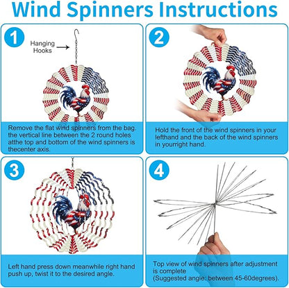 Rooster Metal Wind Spinners for Outdoor,Birthday Gifts for Women Mom Grandma, 12 Inch Garden Decor American Flag Wind Spinner Bird Devices Deterrent to Scare Birds Away from Yard Patio Farm(Chicken)