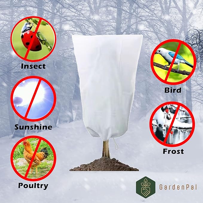 GardenPal 2 Pack Plant Covers Freeze Protection with Zipper, 47''×70'' Thicken Frost Cloth with Drawstring Reusable for Outdoor Plants, Frost Cloth Plants Freeze Protection (47''×70''(2pcs))