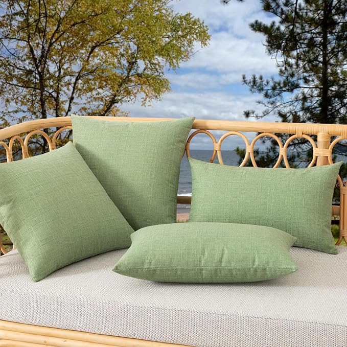 Kevin Textile Pack of 2 Outdoor Waterproof Pillow Covers Checkered Decorative Cushions Sham Throw Pillowcases Shell for Patio Tent Garden Couch Bed Sofa 22x22 Inch Sage Green