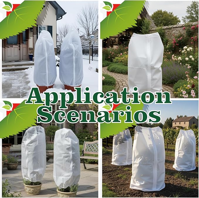 2 Packs Plant Covers Freeze Protection Frost Cloths for Outdoor Plants with Zipper Drawstring Jacket Cover Bags for Shrub Bush Tree Potted Cold Weather Garden Warm Insulation (white, 47"W x 71"H)