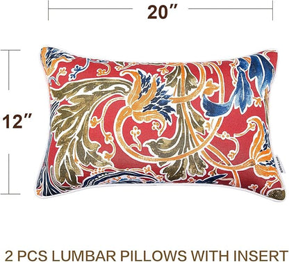 JMGBird Outdoor Lumbar Pillows Set of 2 with PP Cotton Fill for Patio Furniture Decorative Pillows 12x20 Inch