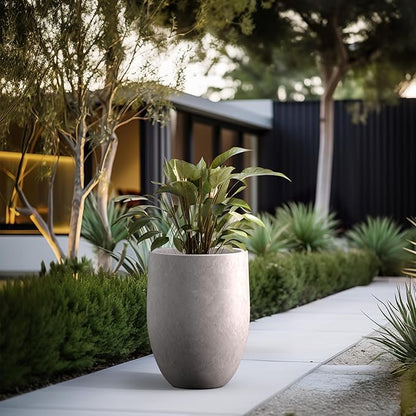 Kante Tall Concrete Planter, 21.7-Inch Height Light Gray Large Indoor Outdoor Plant Pot with Drainage Hole for Patio Garden Home, Modern Decor for Flowers and Tree