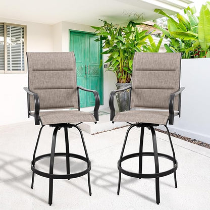Vongrasig 2 Piece Outdoor Patio Swivel Bar Chairs, All Weather Padded Sling Textile High Top Bar Stools, Bistro Set for Backyard, Lawn Garden, Balcony, Gray