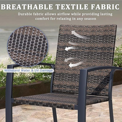 Outdoor Dining Chairs Set of 6, Stackable Patio Chairs with Woven Rattan Back & Seat, Perfect for Patio, Garden, or Deck, Rattan Gray Brown