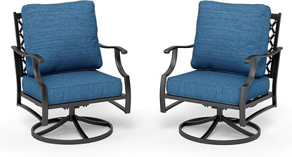 HERA'S HOUSE Outdoor Chairs Set of 2, 2 x Patio Chair with Pacific Blue Cushions, All Weather Outdoor Furniture for Lawn Garden Backyard Deck(Swivel Chairs)
