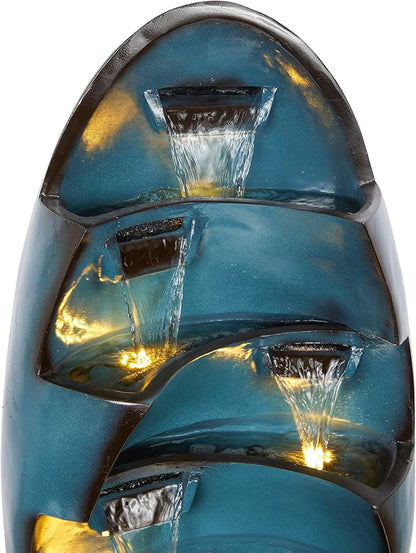 Alpine Corporation TZL382 39" 5-Tier Cascading Waterfall Fountain with LED Lights – Outdoor Water Feature for Garden, Patio, Yard, and Deck, Blue