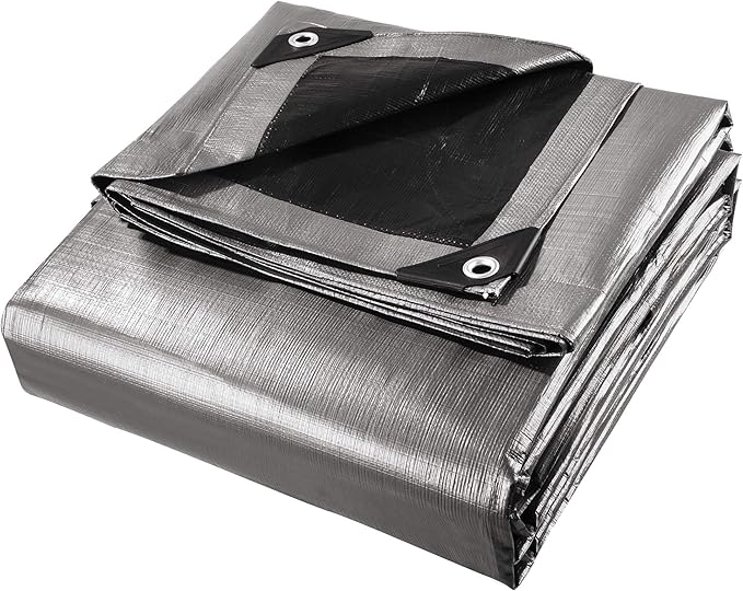 Yescom Large Tarps Waterproof 10 Mil Heavy Duty Reinforced Poly Outdoor Tarp 20' x24' with Grommets for Outdoor Camping Tent Boat Silver & Black