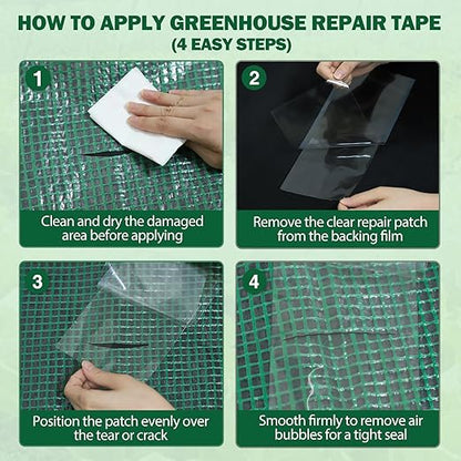 EAGLE PEAK Greenhouse Repair Tape 4”x10”, Heavy Duty Clear Waterproof Patch Kit, Sealing Tape for Greenhouse Film, Tent, Awning, RV Roof Repair, 4 Pack, Clear