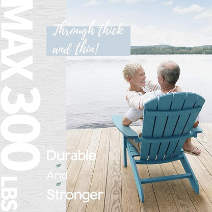 YEFU Adirondack Chairs Set of 2 Plastic Weather Resistant, Outdoor Chairs 5 Steps Easy Installation, Like Real Wood, Widely Used in Outdoor, Patio, Fire Pit, Deck, Outside, Campfire Chairs (Blue)