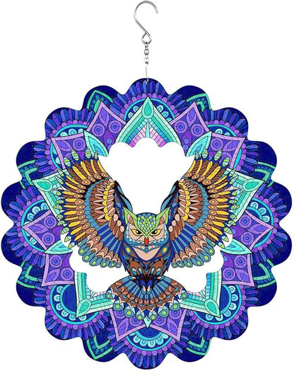 Hanging Wind Spinners Outdoor - Owl Gifts for Mom Dad Grandma, 11.5 Inch 3D Metal Birds Wind Catcher Art Garden Kinetic Wind Sculptures & Spinners for Garden Yard Porch Decor