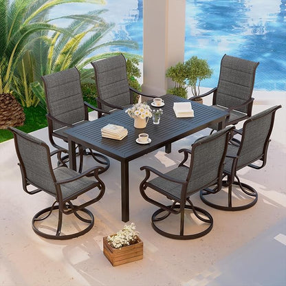 Amopatio Padded Patio Swivel Chairs Set of 6, Outdoor Dining Chairs with Ultra Soft Textilene High Back Seat & Metal Rocker Frame, for Backyard Deck Lawn Garden, Dark Grey