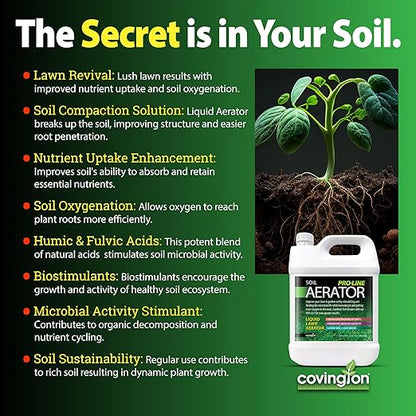 Covington Liquid Lawn Aerator PRO-LINE (1 Gallon) – Soil Conditioner & Softener for Lawns & Gardens – Loosens Clay, Compacted Soil for Better Water & Nutrient Absorption – Liquid Aeration Concentrate