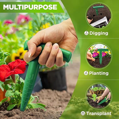 2pcs Seed Planter Tool, 6.9" Dibber Garden Tool, Plastic Seed Dibbler for Planting, Bulb Digger Garden Planter with Handle for Sowing Seeds, Planting, Bulbs, Digging (Green)