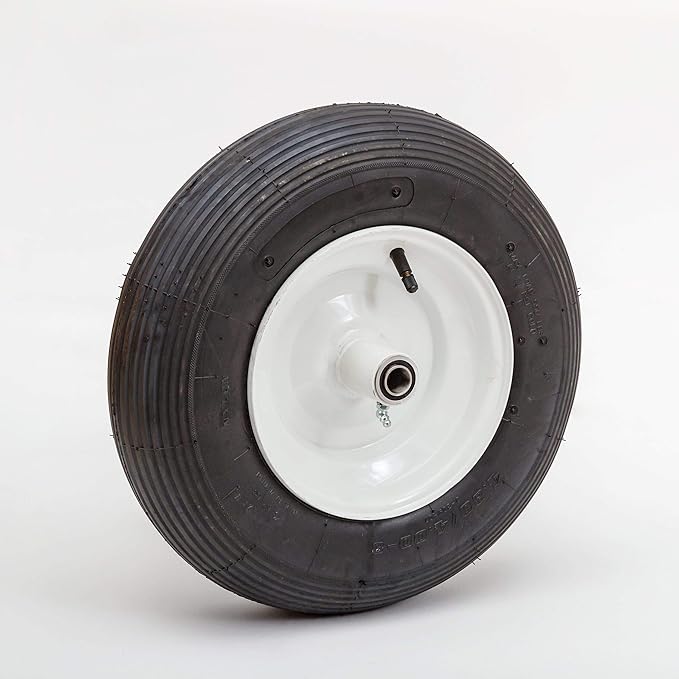16" Pneumatic Tire | Replacement Wheelbarrow Tire | Tire for Wheelbarrows, Utility Carts | 5/8" Axle Bearings | 4" Offset Hub