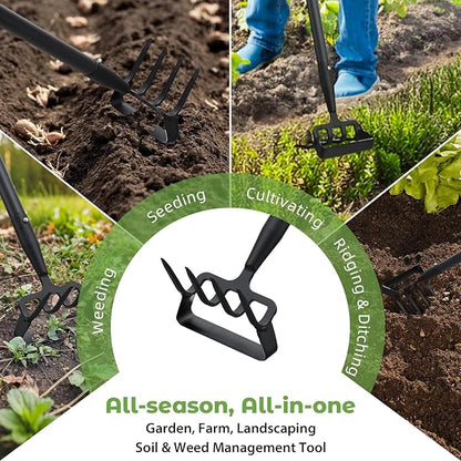 Garden Hoe,2 in 1 Heavy Duty Stirrup Hoe and Cultivator Gardening Tool Set with 62 inch Long Handle,Lightweight Hula Hoes Weeding Rake for Fast Weeds Grass Removal,Cultivating, Loosen Soil, Sharp Edge