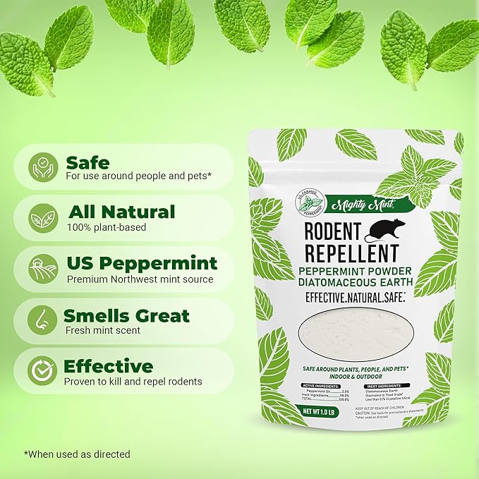 Mighty Mint Rodent Repellent Pest Control, Diatomaceous Earth Peppermint Pest Powder, 1 lb (Pack of 2)