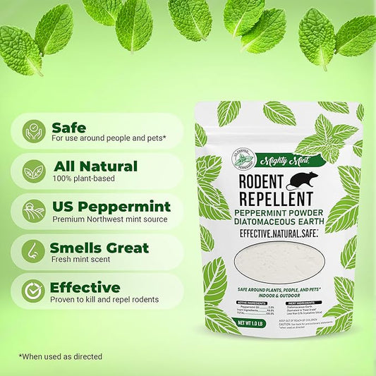 Mighty Mint Rodent Repellent Pest Control, Diatomaceous Earth Peppermint Pest Powder, 1 lb (Pack of 2)