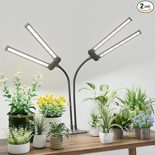 Juhefa LED Grow Light,Super Bright 6000K White Full Spectrum Clip Plant Growing Lamp with Rotatable Dual Head for Indoor Desk Plants,Dimmable & Timer 4/8/12H,High Power Output for Faster Growth,2-Head